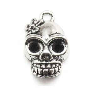 5pcs‎ Silver Skull Charms, Day of the Dead Skull Charms, silver tone metal